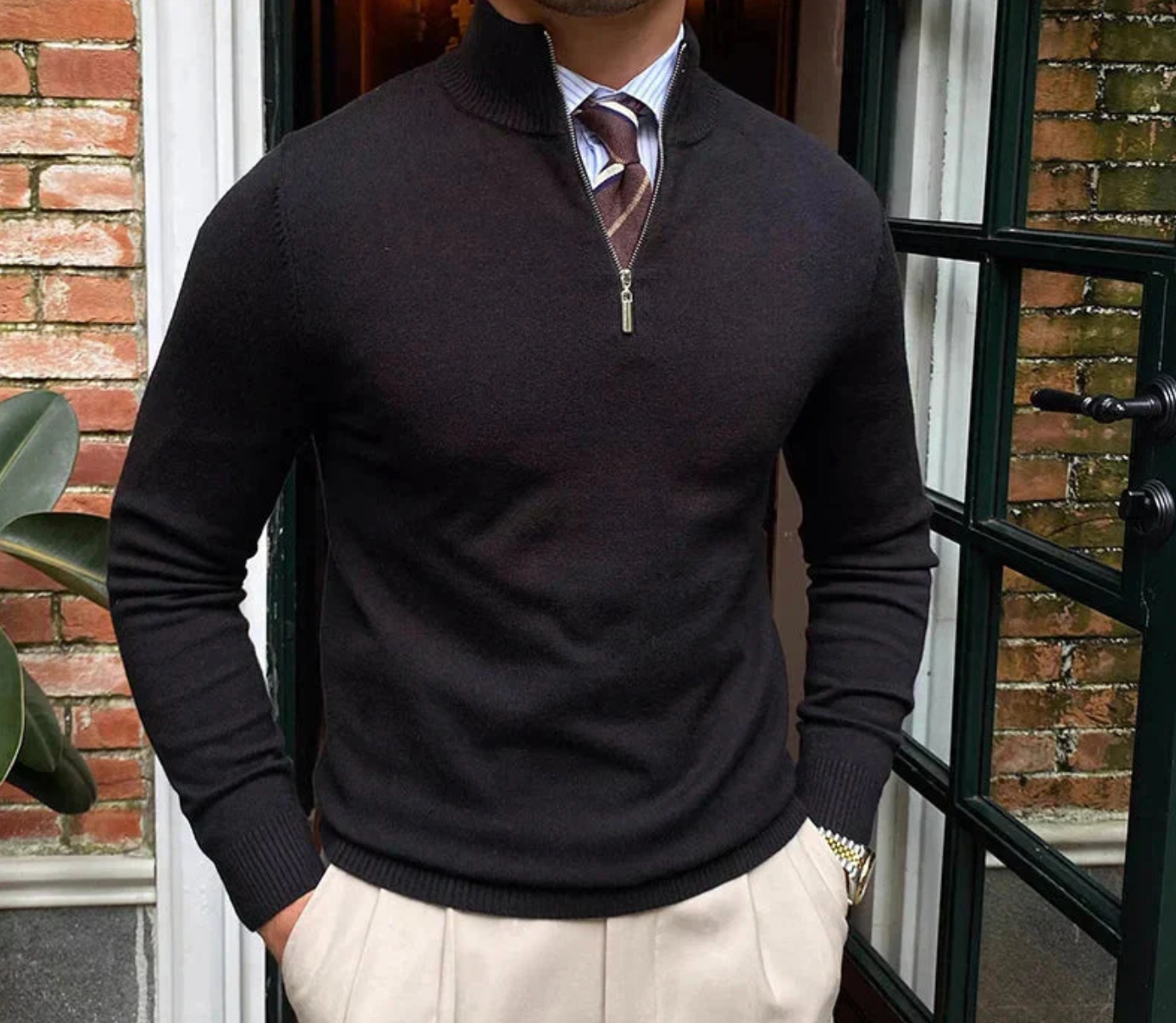 Men’s Half-Zip Sweater – High Collar | Classic Business Style
