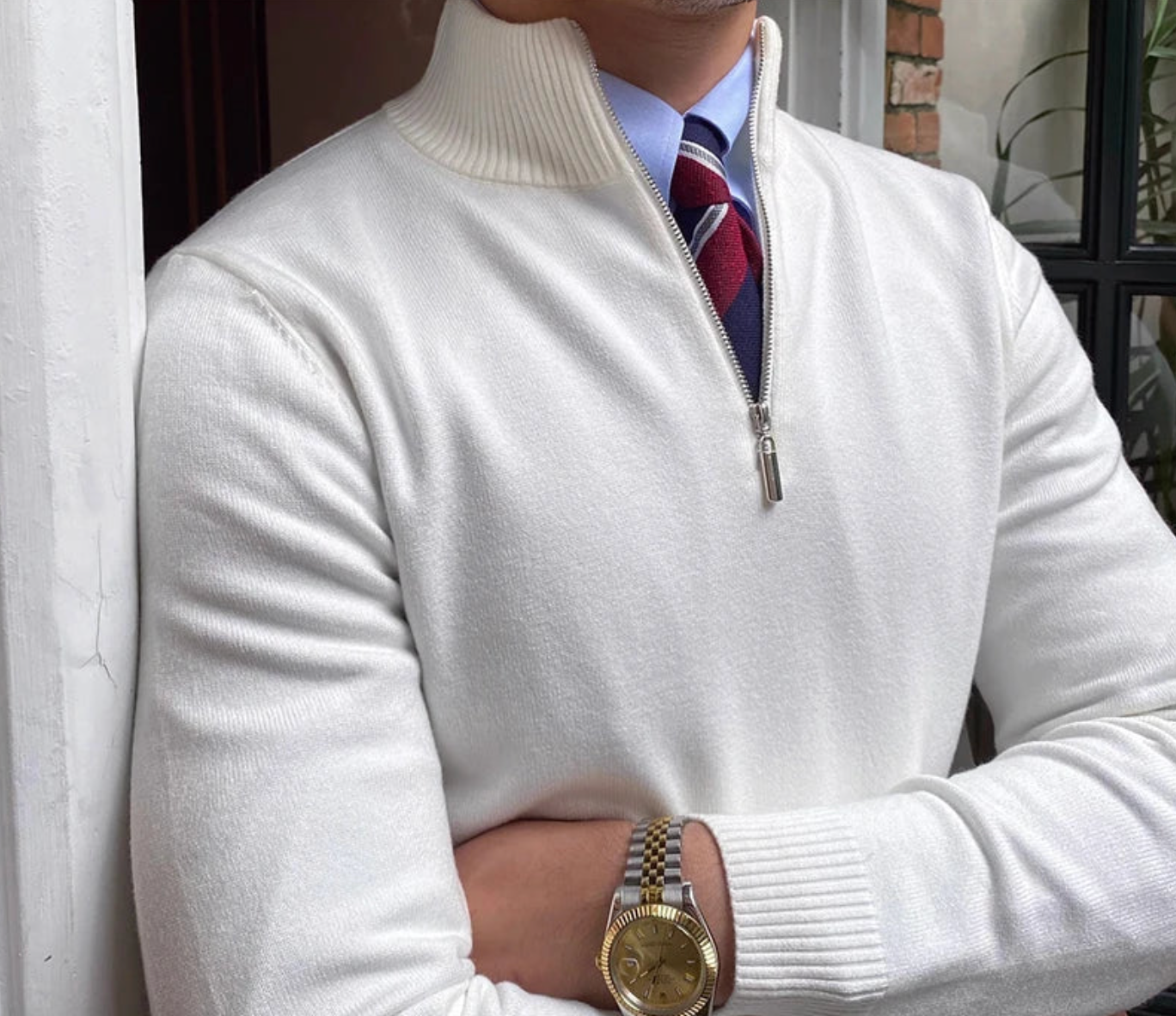 Men’s Half-Zip Sweater – High Collar | Classic Business Style