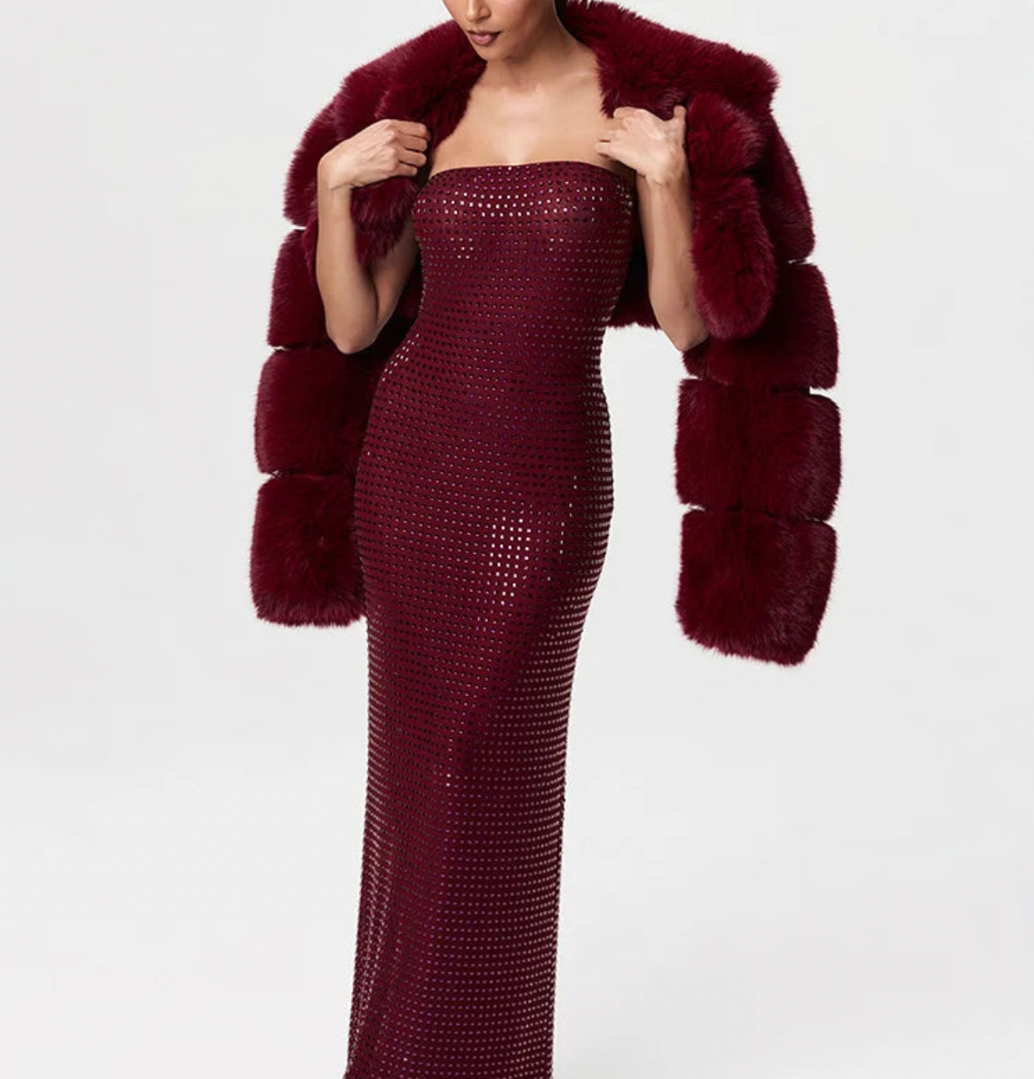 Redwine Beaded Strapless Long Maxi Dress
