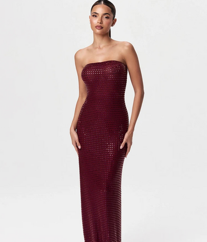 Redwine Beaded Strapless Long Maxi Dress