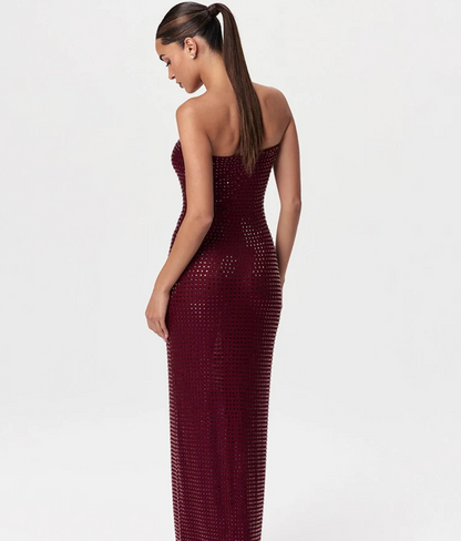 Redwine Beaded Strapless Long Maxi Dress