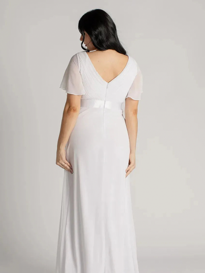 Short-Sleeved Chiffon Dress with Satin Belt | Timeless Grace