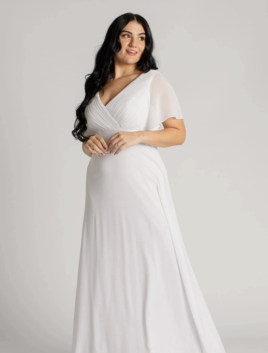 Short-Sleeved Chiffon Dress with Satin Belt | Timeless Grace