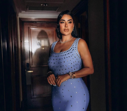 Sleeveless Dress with Round Neck and Sparkling Crystals | Refined Radiance