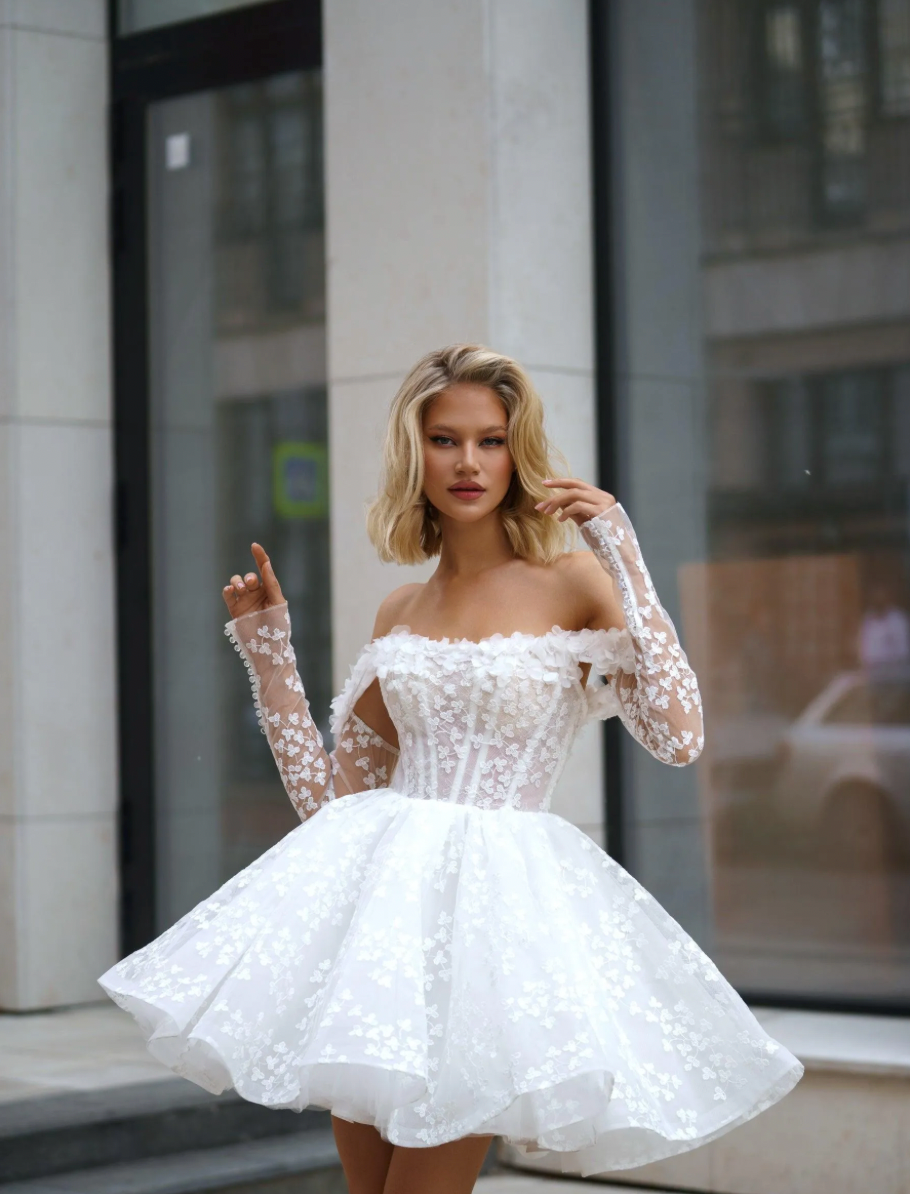 Long Sleeves and Feather Trim | Modern Dress