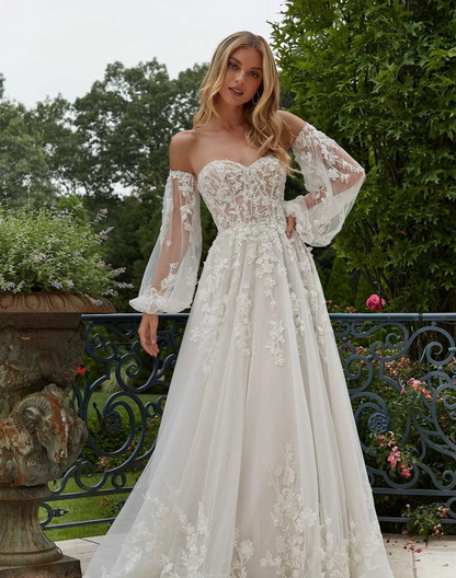 Boho A-Line Wedding Dress for Women | Off-the-Shoulder Elegance