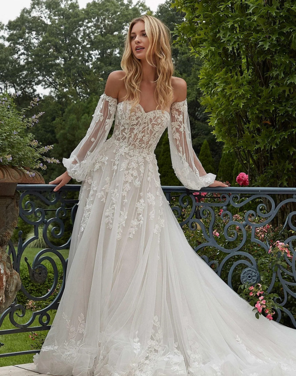 Boho A-Line Wedding Dress for Women | Off-the-Shoulder Elegance