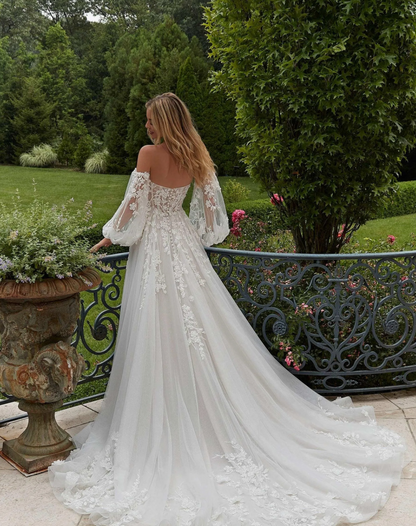 Boho A-Line Wedding Dress for Women | Off-the-Shoulder Elegance