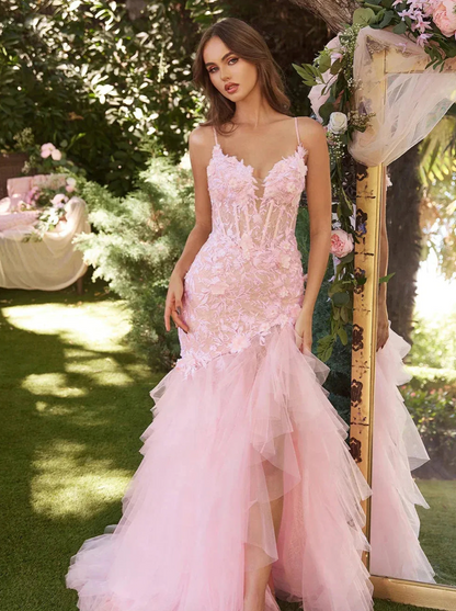 Baby Pink Evening Dress | Lace Appliqués