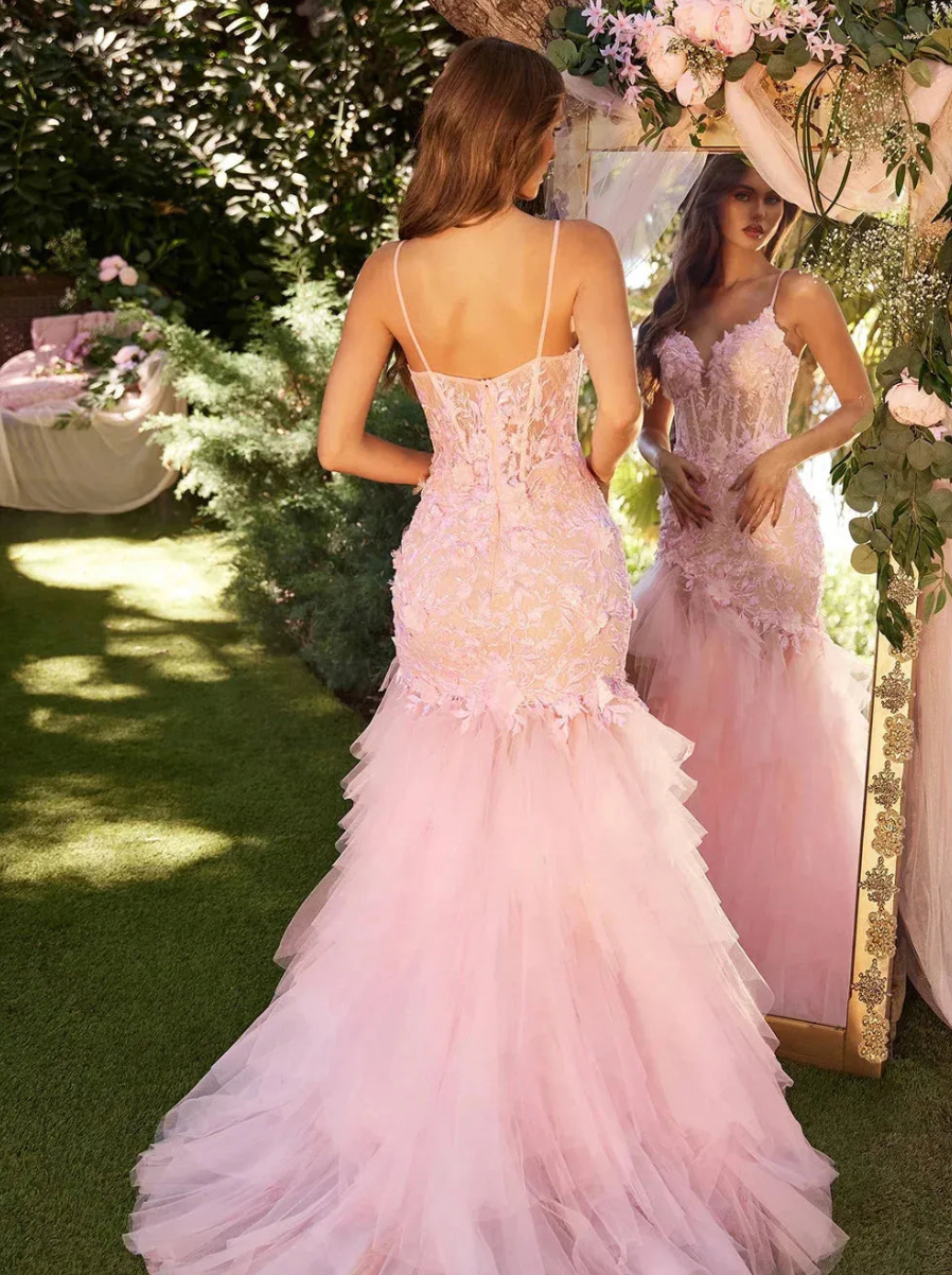 Baby Pink Evening Dress | Lace Appliqués