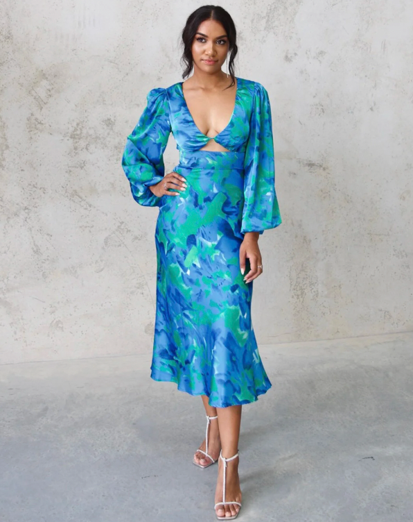 Satin Summer Dress | Green / Blue
