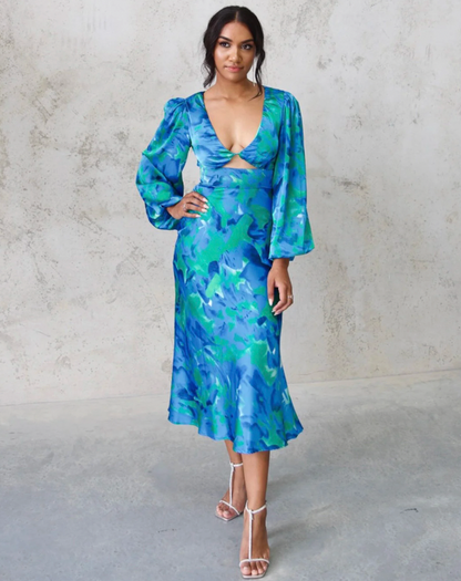Satin Summer Dress | Green / Blue