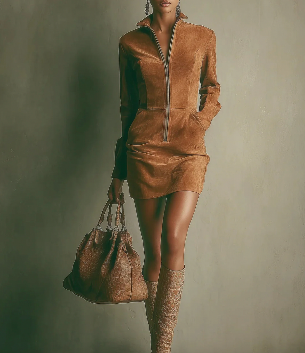 Aurrela | Suede Zip Dress