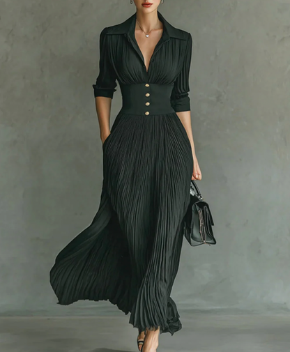 Aurrela – Chic Fitted Waist Dress | Black