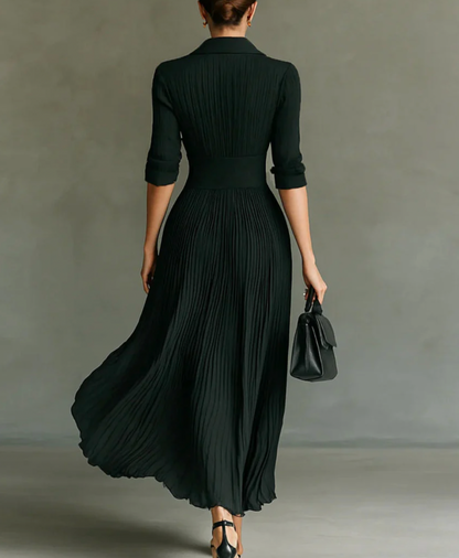 Aurrela – Chic Fitted Waist Dress | Black