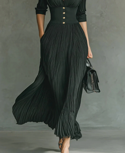 Aurrela – Chic Fitted Waist Dress | Black
