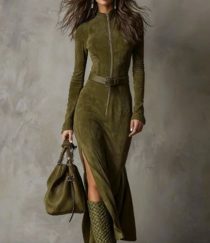 Aurrela | Belted Suede Zip Dress