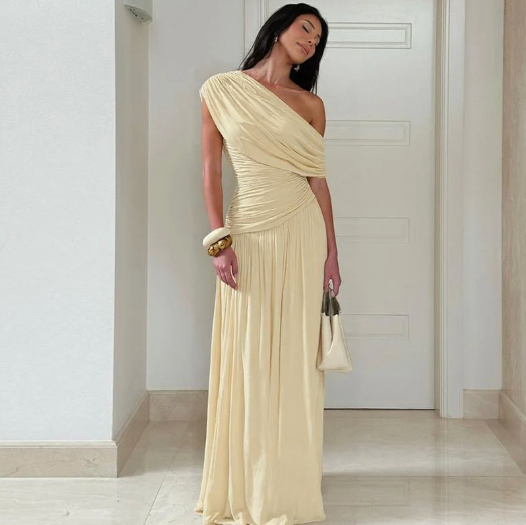 Aurrela – Elegant One Shoulder Evening Bodycon Maxi Dress