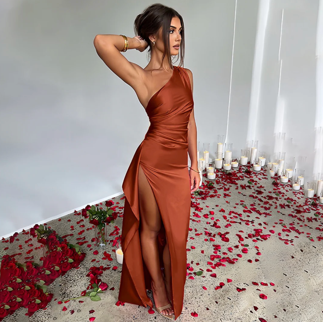Aurrela | Elegant One Shoulder High Split Formal Maxi Dress