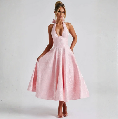 Aurrela | Chic Low Cut Sleeveless Open Back A-Line Halter Maxi Dress