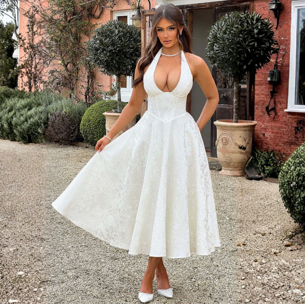 Aurrela | Chic Low Cut Sleeveless Open Back A-Line Halter Maxi Dress
