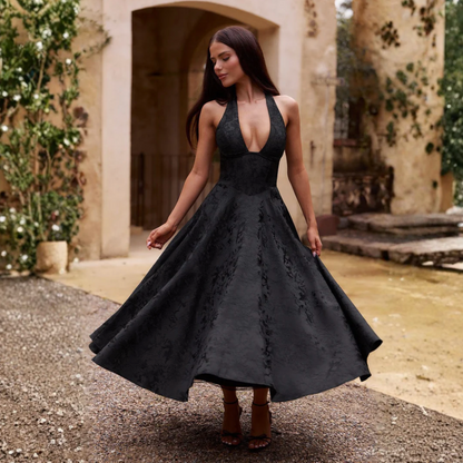 Aurrela | Chic Low Cut Sleeveless Open Back A-Line Halter Maxi Dress