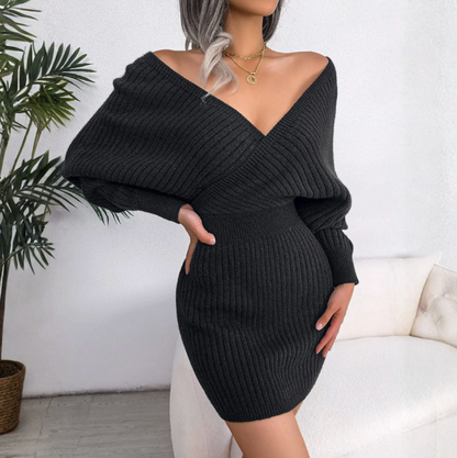 Aurrela | Chic Wrapped V-Neck Long Sleeve Bodycon Mini Dress