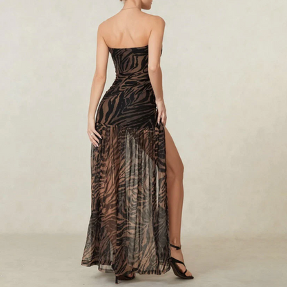 Aurrela | Leopard Print Tube Dress with High Slit for Party Nights