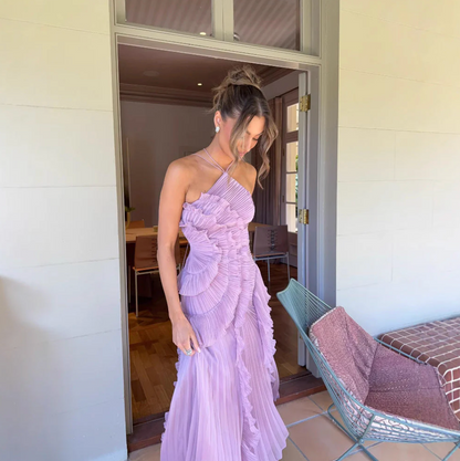 Aurrela | Elegant Halter Neck Lotus Summer Maxi Dress