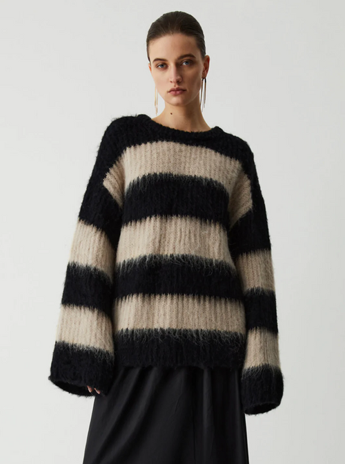 GRACE SWEATER | Black & Beige Stripe