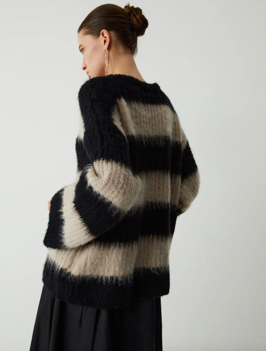 GRACE SWEATER | Black & Beige Stripe