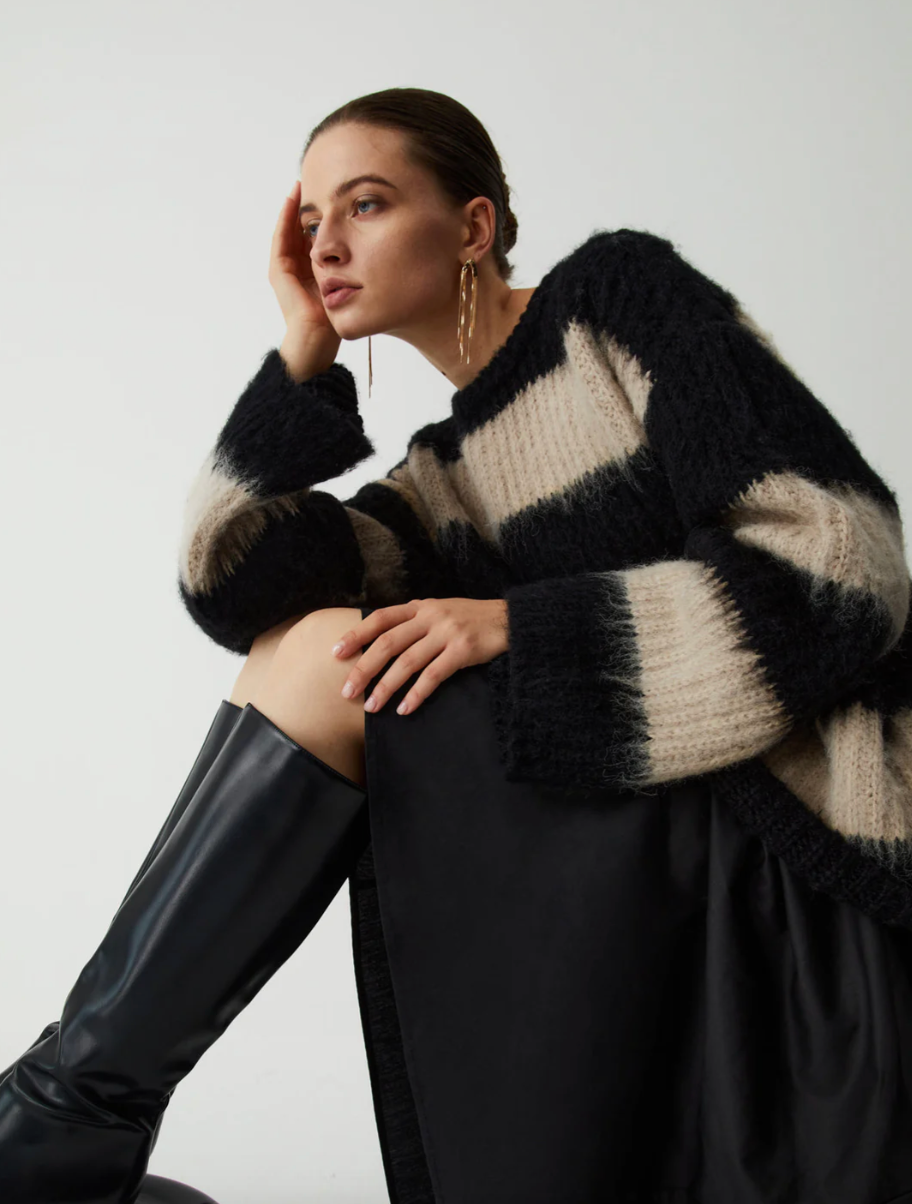 GRACE SWEATER | Black & Beige Stripe