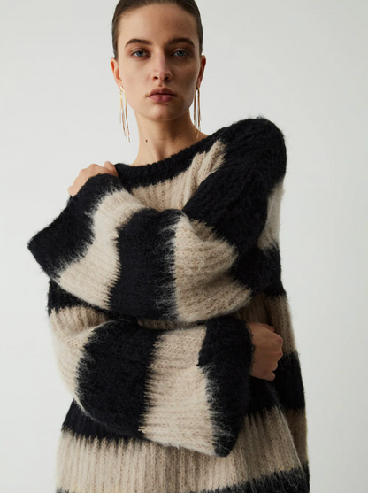 GRACE SWEATER | Black & Beige Stripe