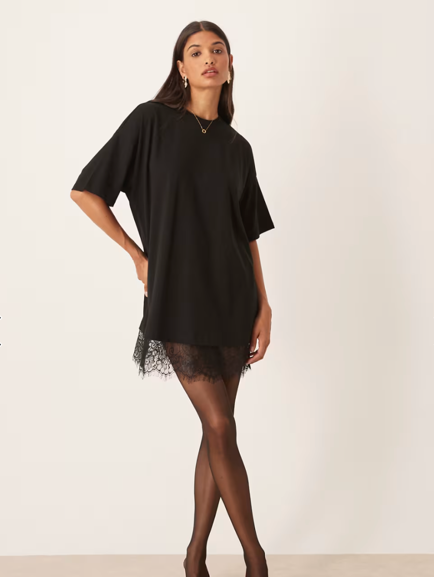 Aurrela | Oversized Mini Dress with Lace Hem Trim