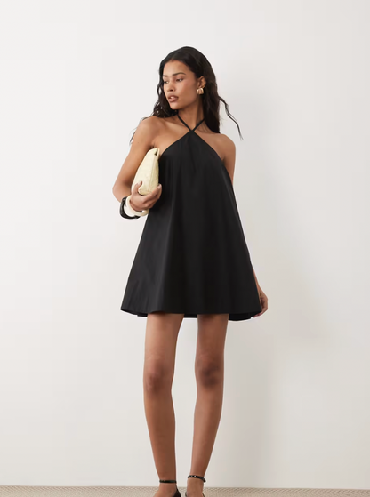 Aurrela | Poplin Halter Neck Swing Mini Sundress