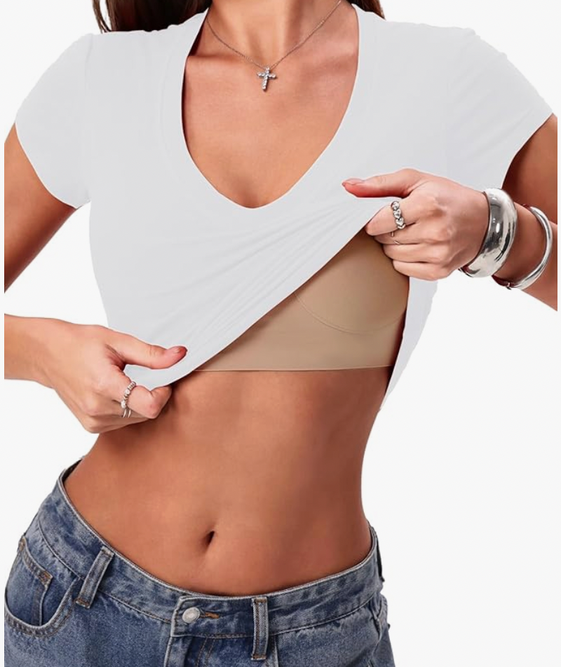 AURRELA | T-Shirt with Built-In Bra | Non See-Through | White