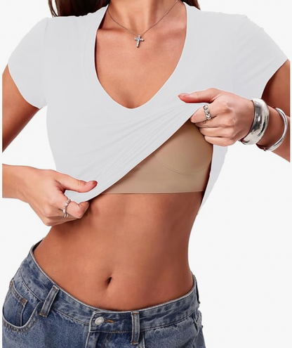 AURRELA | T-Shirt with Built-In Bra | Non See-Through | White
