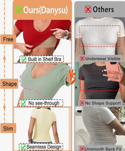 AURRELA | T-Shirt with Built-In Bra | Non See-Through | White