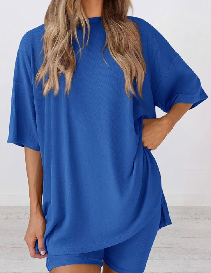 AURRELA | Women's 2-Piece Lounge Set | Oversized Shirt & Biker Shorts