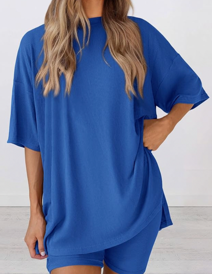AURRELA | Women's 2-Piece Lounge Set | Oversized Shirt & Biker Shorts