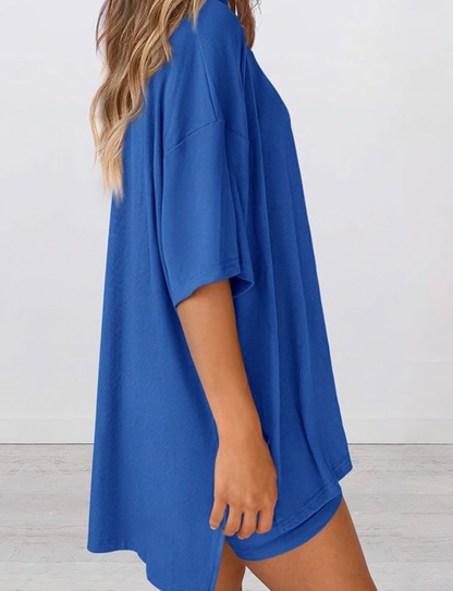 AURRELA | Women's 2-Piece Lounge Set | Oversized Shirt & Biker Shorts