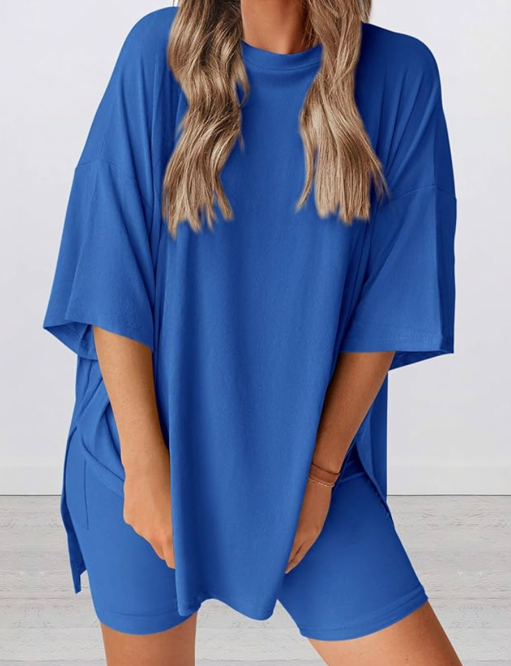 AURRELA | Women's 2-Piece Lounge Set | Oversized Shirt & Biker Shorts