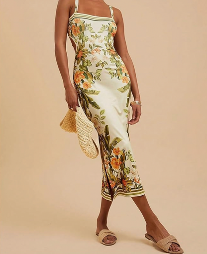 Aurrela | Tropical Long Dress with Bow on the Back