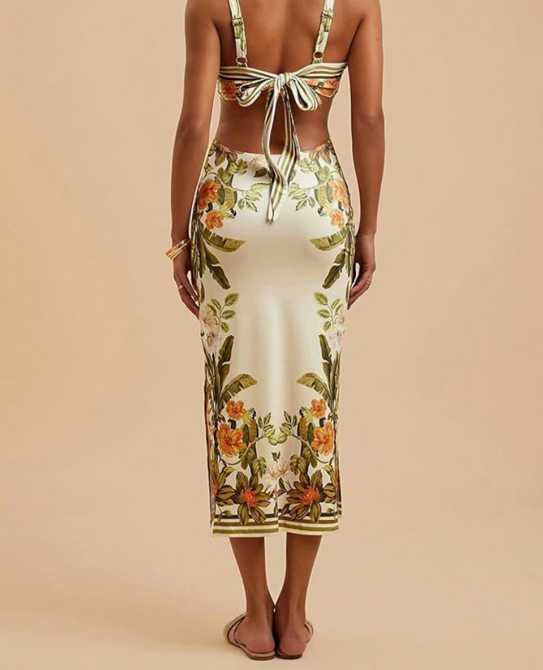 Aurrela | Tropical Long Dress with Bow on the Back