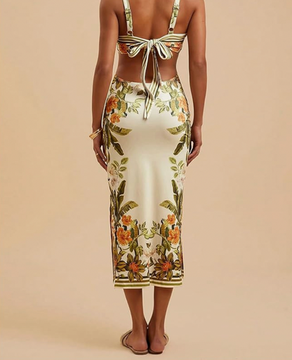 Aurrela | Tropical Long Dress with Bow on the Back