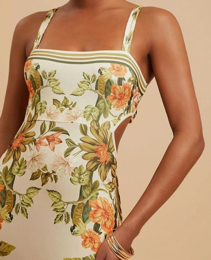 Aurrela | Tropical Long Dress with Bow on the Back