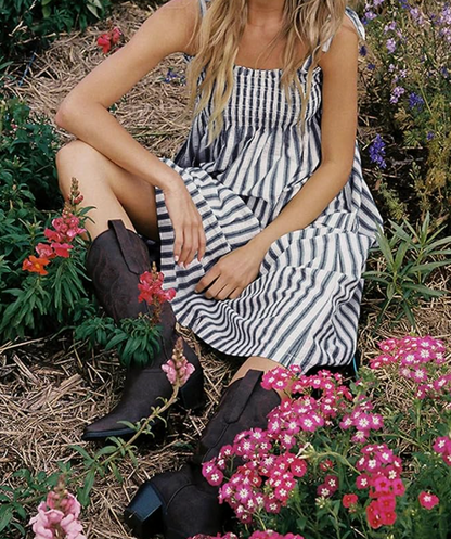 Aurrella | Women's Maxi Dress with Stripes and Linen Lining with Pockets