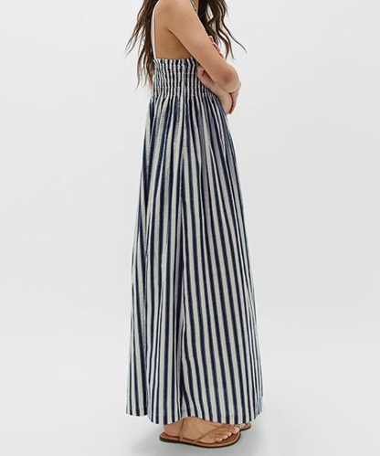 Aurrella | Women's Maxi Dress with Stripes and Linen Lining with Pockets