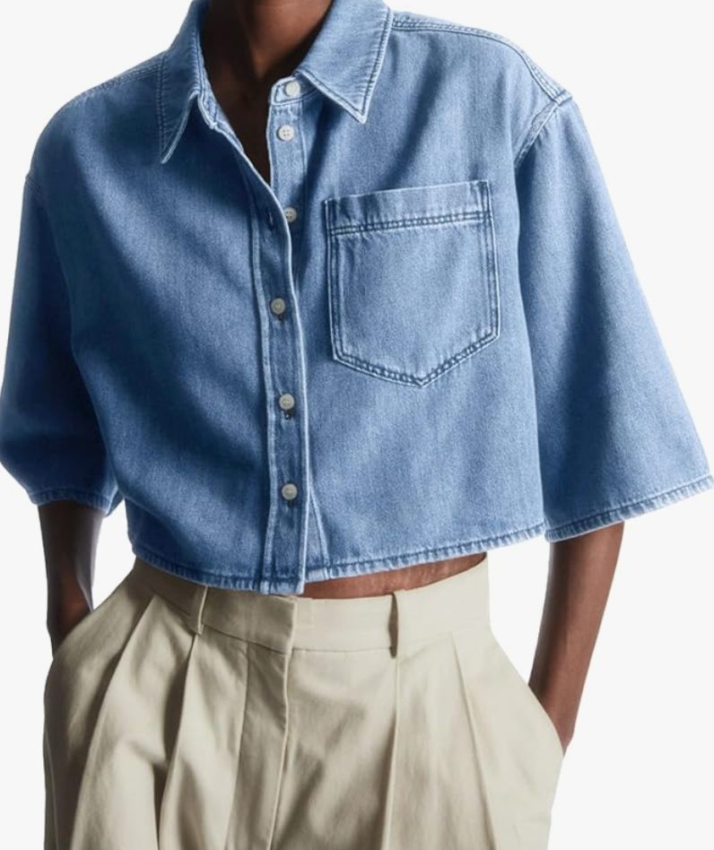 Aurrela | Cropped Denim Shirt with Short Sleeves