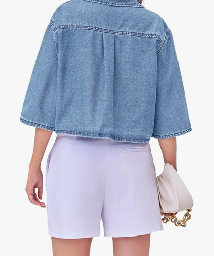 Aurrela | Cropped Denim Shirt with Short Sleeves